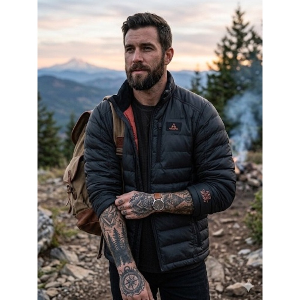 Ascend Hawksbill Mens Black 650‎ Down Puffer Jacket Recycled Insulation New M